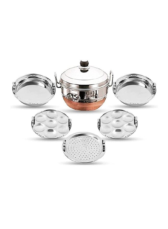 Silvester Stainless Steel Multi Kadai Idli cooker steamer with Copper Bottom All-in-One Big Size dhokla cooker | 5 Plate 2 Idli | 2 Dhokla | 1 Patra | Momo steamer | 3 in 1 | Idli maker steamer - Image 2